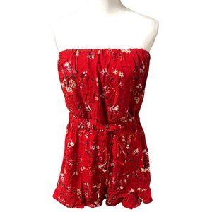 Summer red floral romper